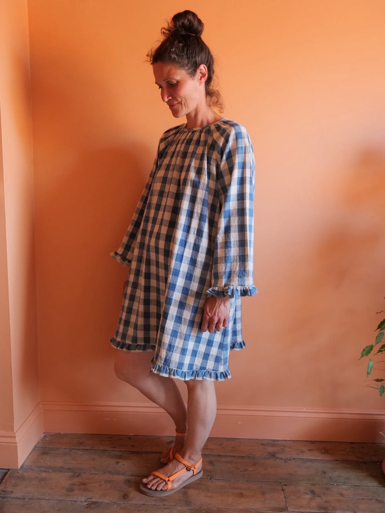Studio Ren Frill Hem Dress / Blue Checks