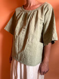Studio Los Lin Green Linen Pocket Top