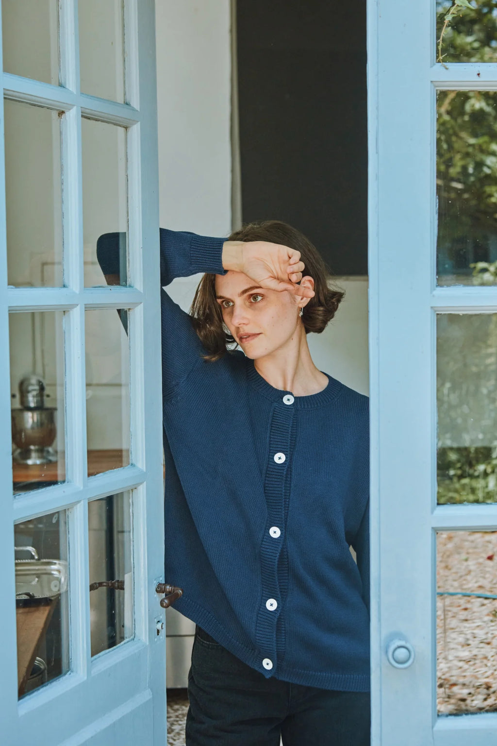 Poudre Organic Petal Cotton Cardigan / Navy