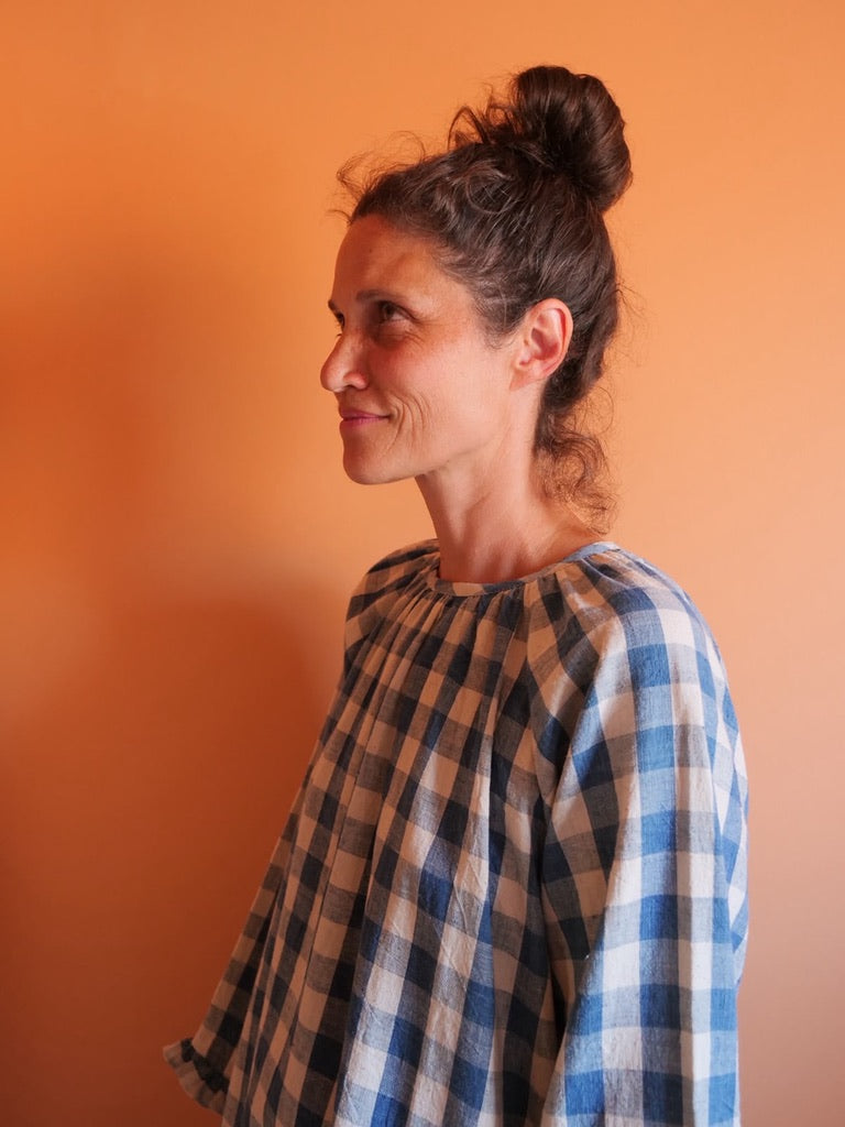 Studio Ren Frill Hem Dress / Blue Checks