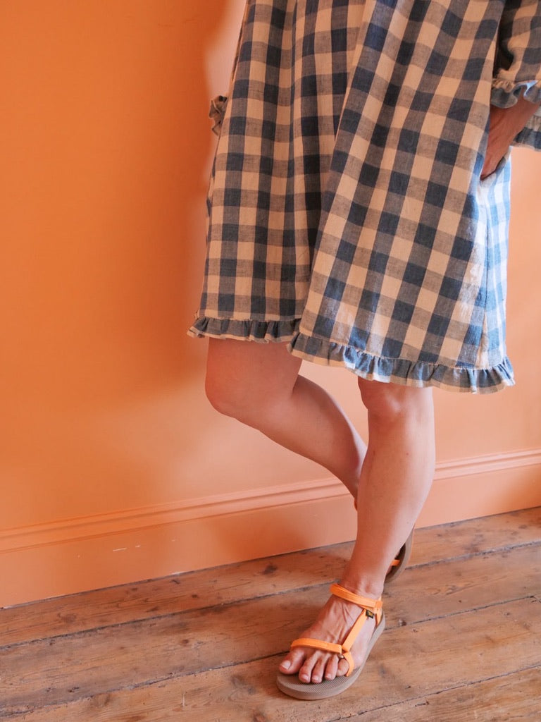 Studio Ren Frill Hem Dress / Blue Checks