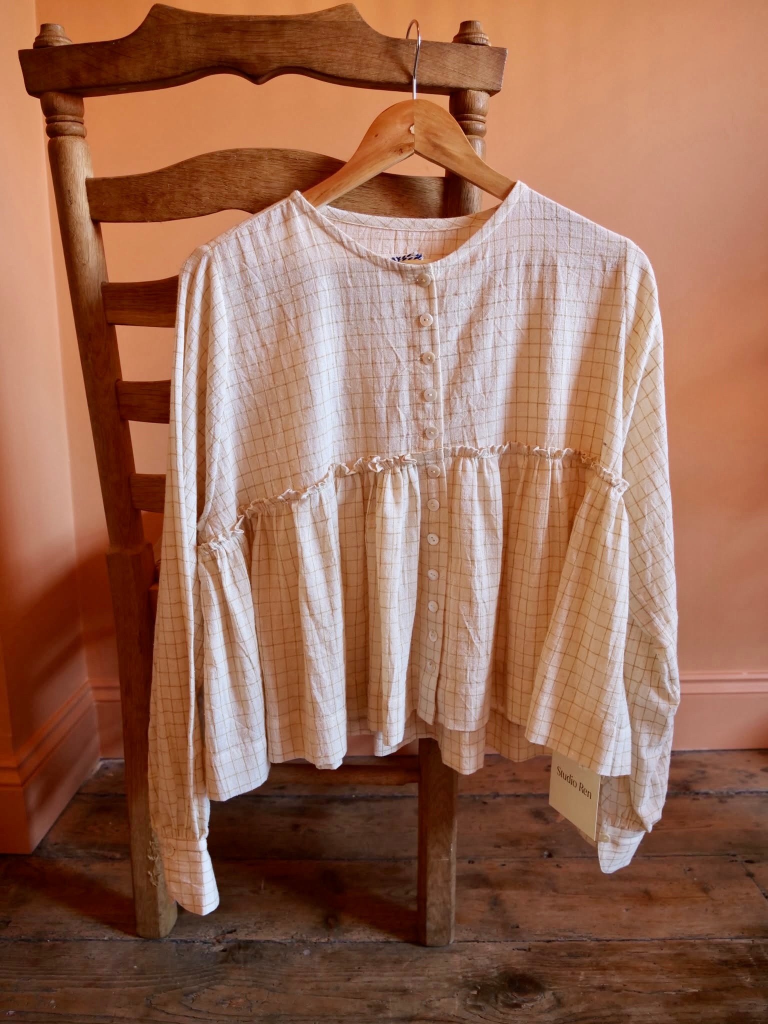 Studio Ren Gathered Top / Yellow Checks