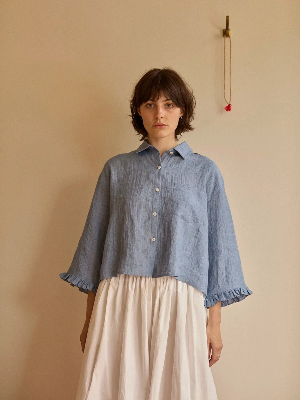 Studio Ren Lillian Frill Sleeve Shirt / Morning Blue