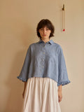 Studio Ren Lillian Frill Sleeve Shirt / Morning Blue