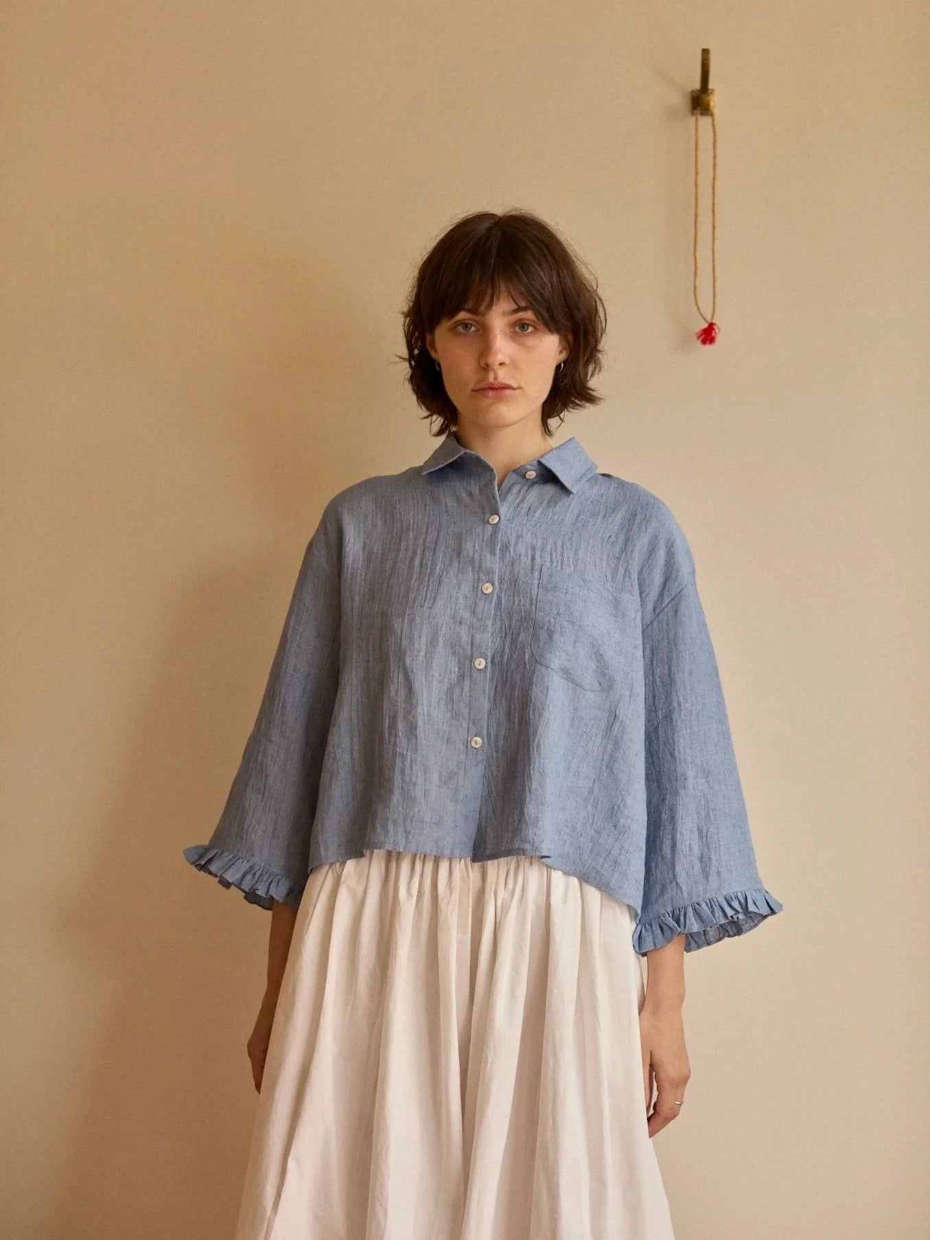 Studio Ren Lillian Frill Sleeve Shirt / Morning Blue