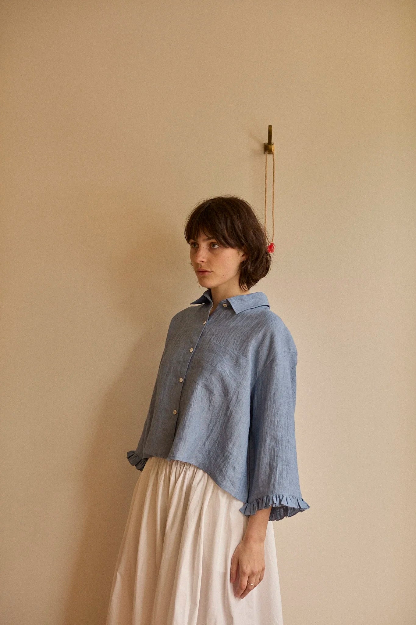 Studio Ren Lillian Frill Sleeve Shirt / Morning Blue
