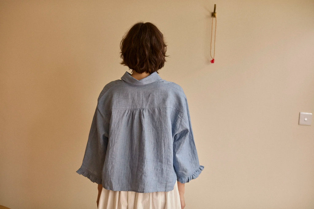 Studio Ren Lillian Frill Sleeve Shirt / Morning Blue