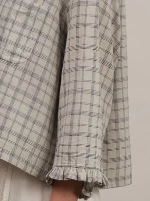 Lillian Frill Sleeve Shirt /Textured Blue Plaid