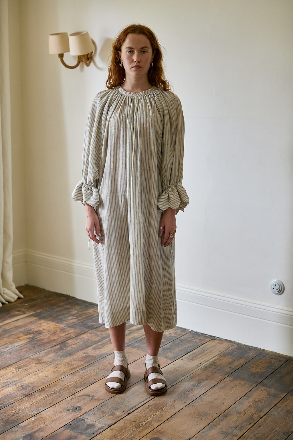 Studio Ren Scallop Sleeve Maxi Dress / Stripes