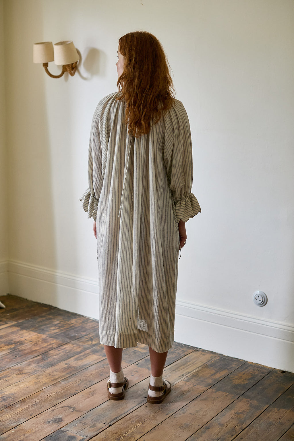 Studio Ren Scallop Sleeve Maxi Dress / Stripes