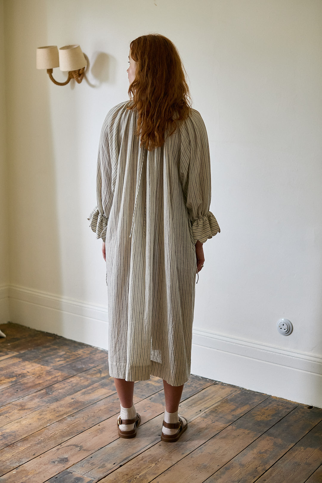 Studio Ren Scallop Sleeve Maxi Dress / Stripes