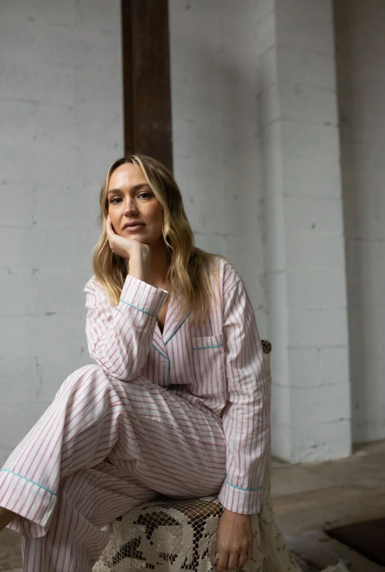 Martha Rose Meadowsweet Long Pyjama Set / Pink Stripe