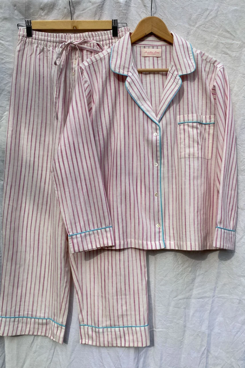 Martha Rose Meadowsweet Long Pyjama Set / Pink Stripe