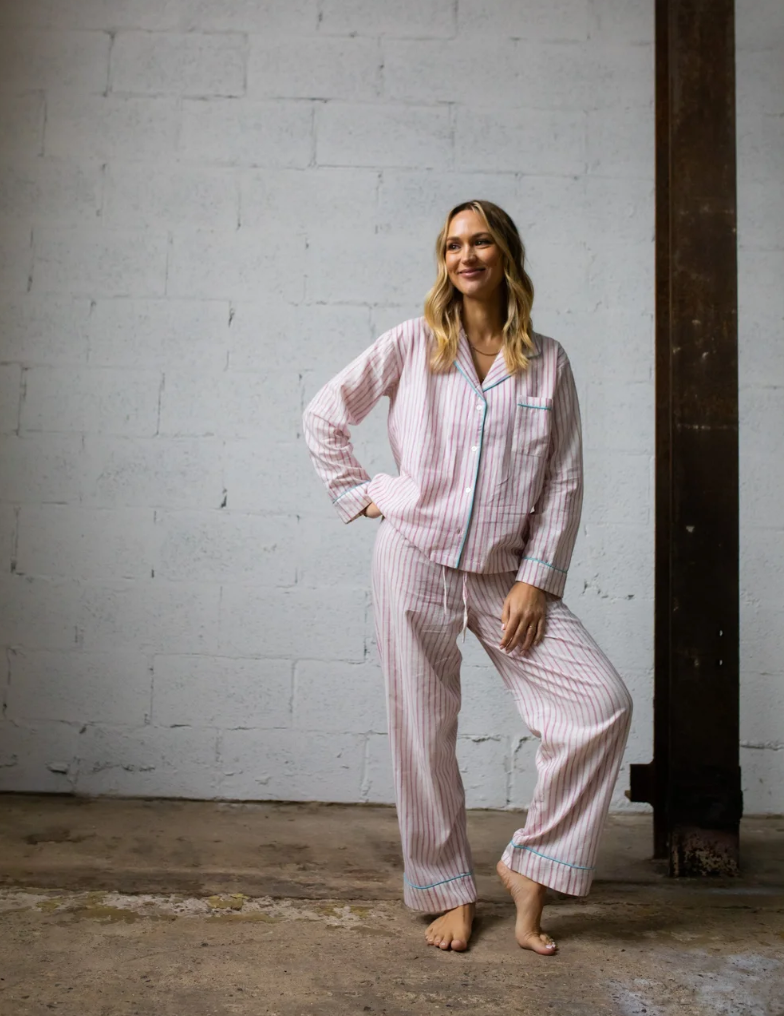 Martha Rose Meadowsweet Long Pyjama Set / Pink Stripe