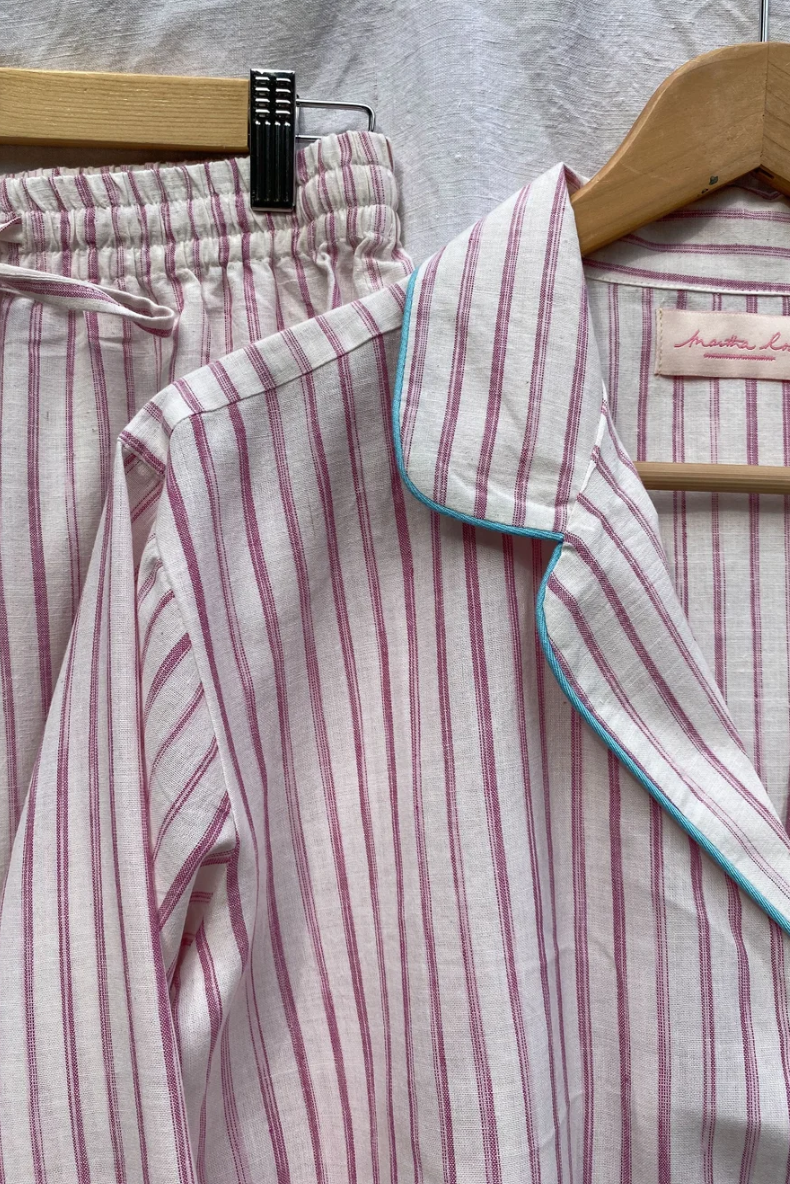 Martha Rose Meadowsweet Long Pyjama Set / Pink Stripe