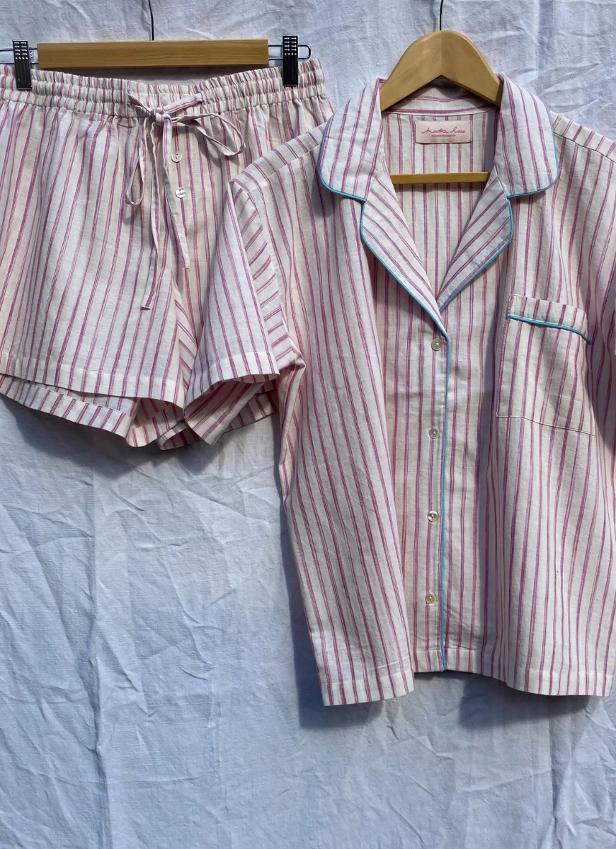 Martha Rose Buttercup Short Pyjama Set / Pink Stripe