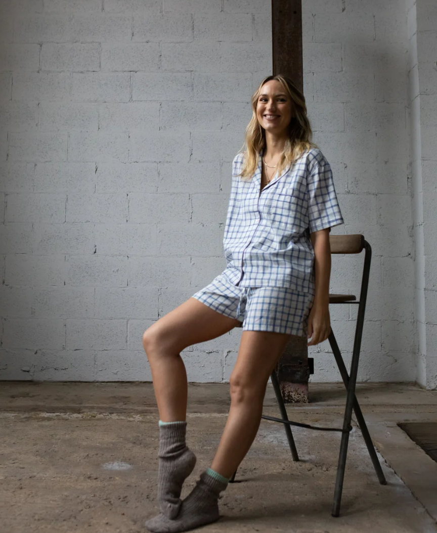 Martha Rose Buttercup Short Pyjama Set / Blue Check