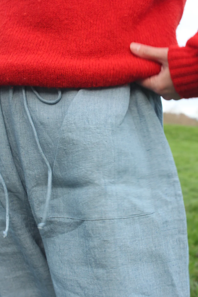 Nona Wear Barrel Leg Trouser / Sky Blue Linen