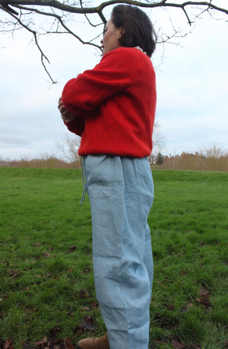 Nona Wear Barrel Leg Trouser / Sky Blue Linen