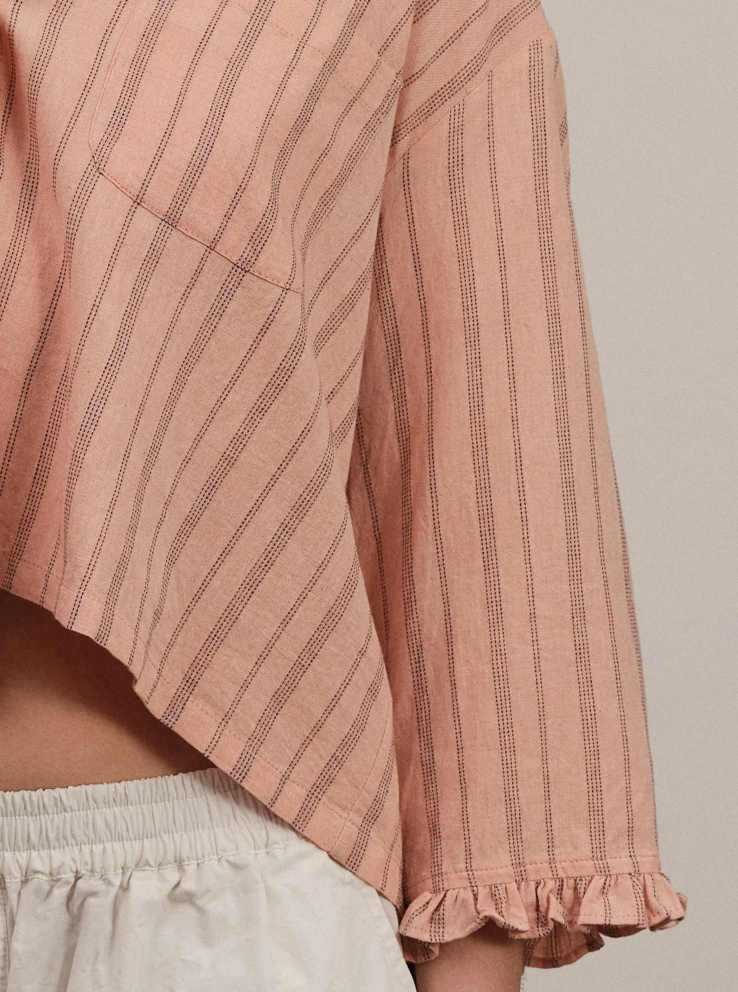 Lillian Frill Sleeve Shirt /Pink Stripe