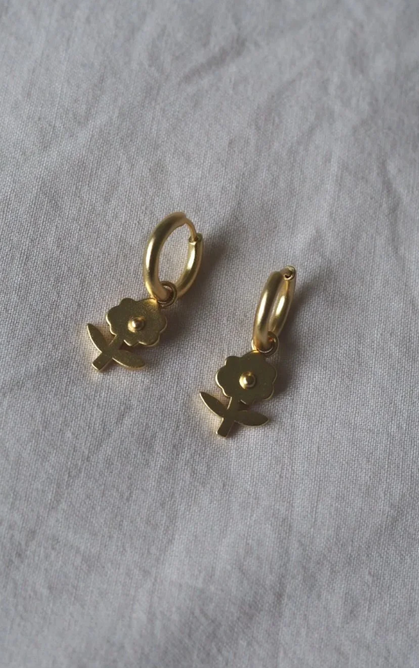 Roake Studio Pansy Flower Gold Charm Earrings