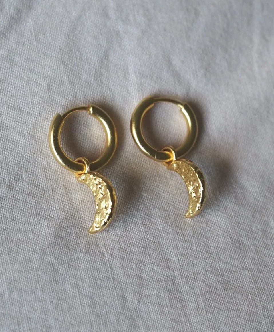Roake Studio Crescent Moon Gold Charm Earrings