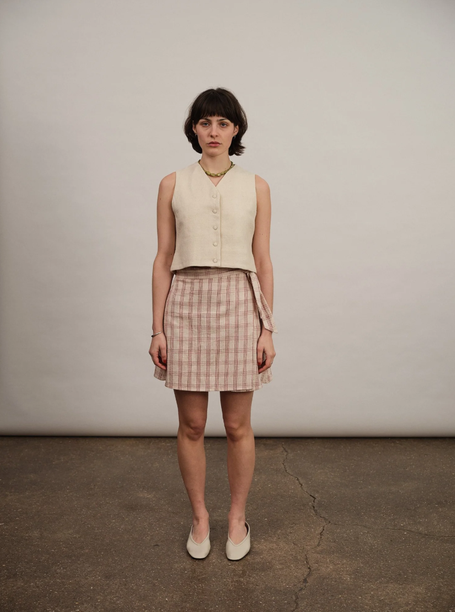 Studio Ren Sabine Mini Wrap Skirt / Windowpane Check