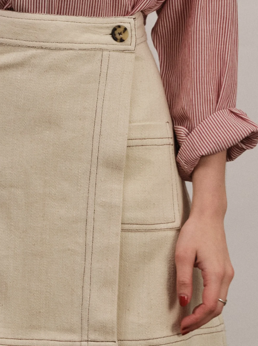 Studio Ren Tuli Wrap Skirt / Ecru Denim