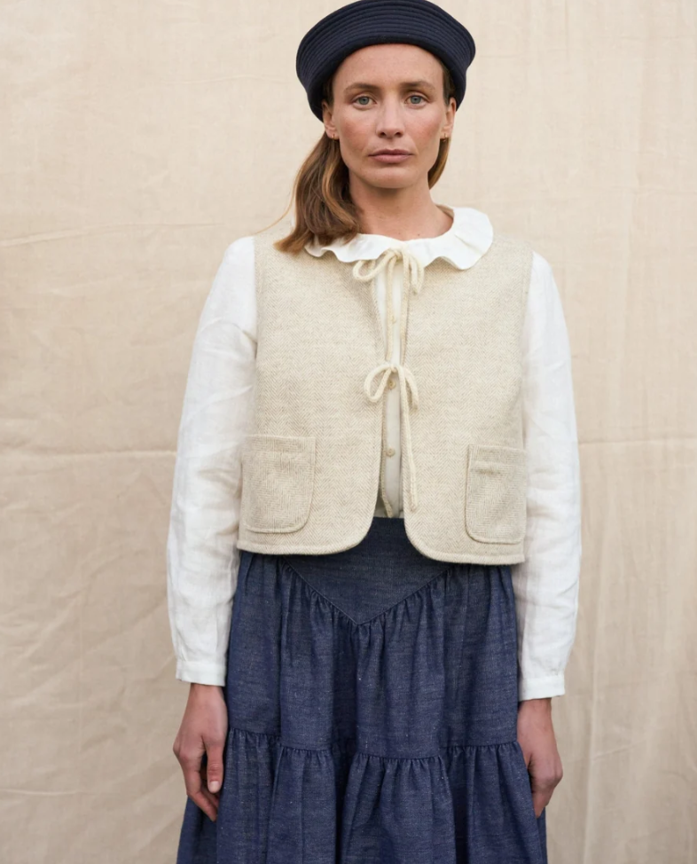 Herd Blakeney Gilet / Ecru Herringbone