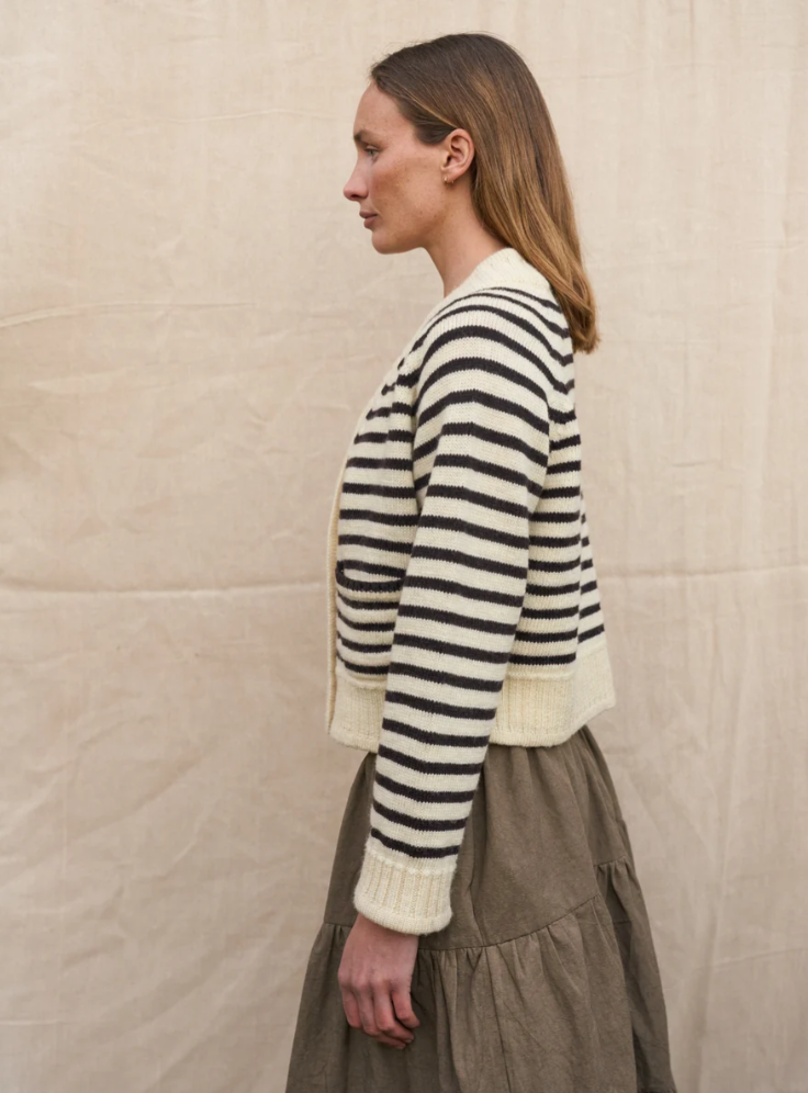 Herd Ingleton Crop Cardi / Ecru & Dark Chocolate Stripe