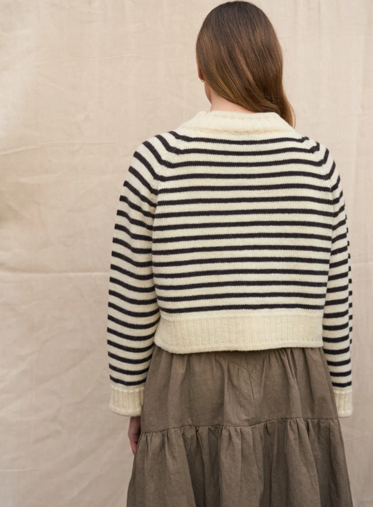 Herd Ingleton Crop Cardi / Ecru & Dark Chocolate Stripe