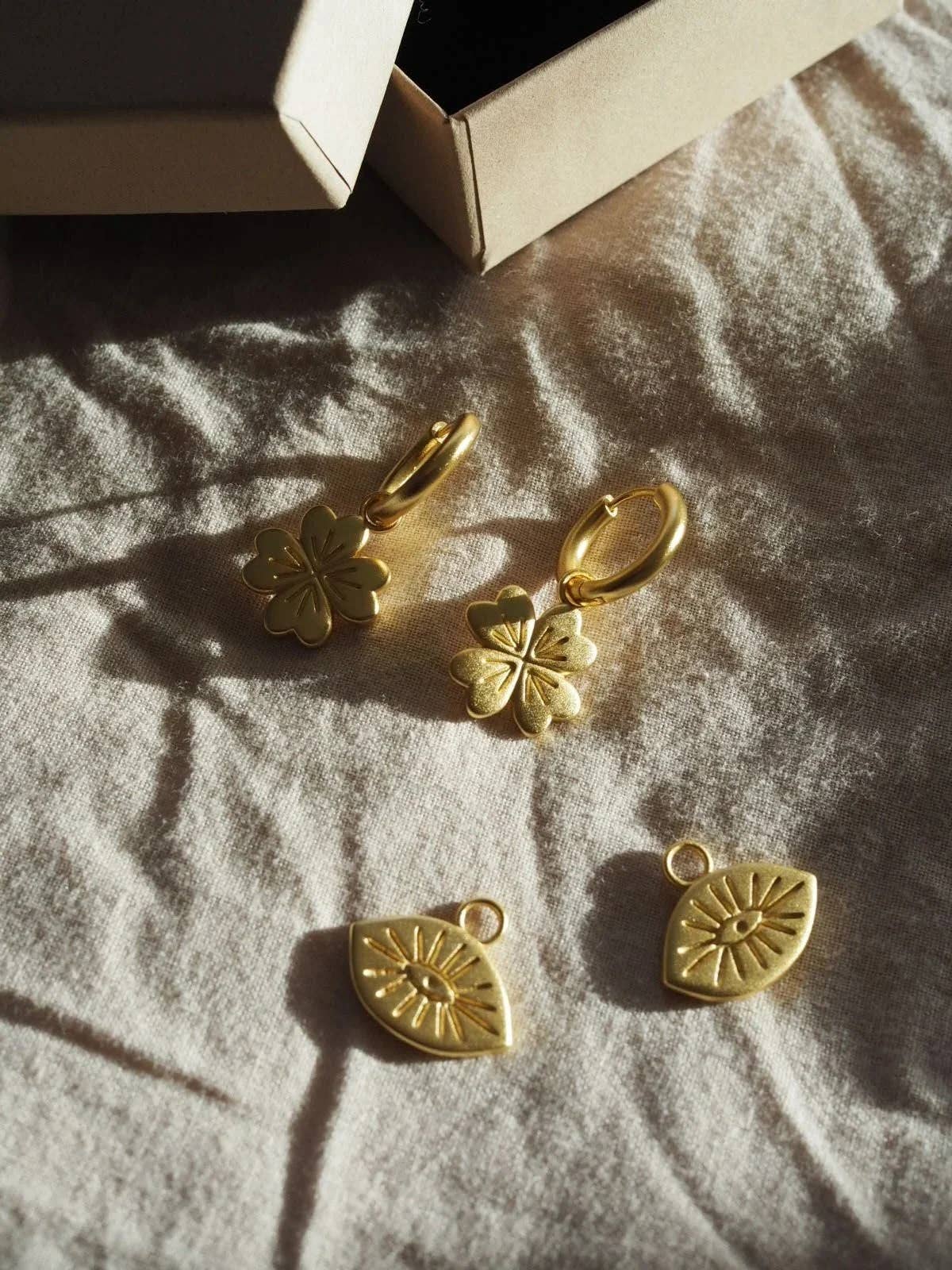 Four Leaf Clover Gold Charm Earrings