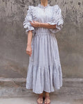 Cotton Conscious Frill Maxi Dress /Blue Ticking