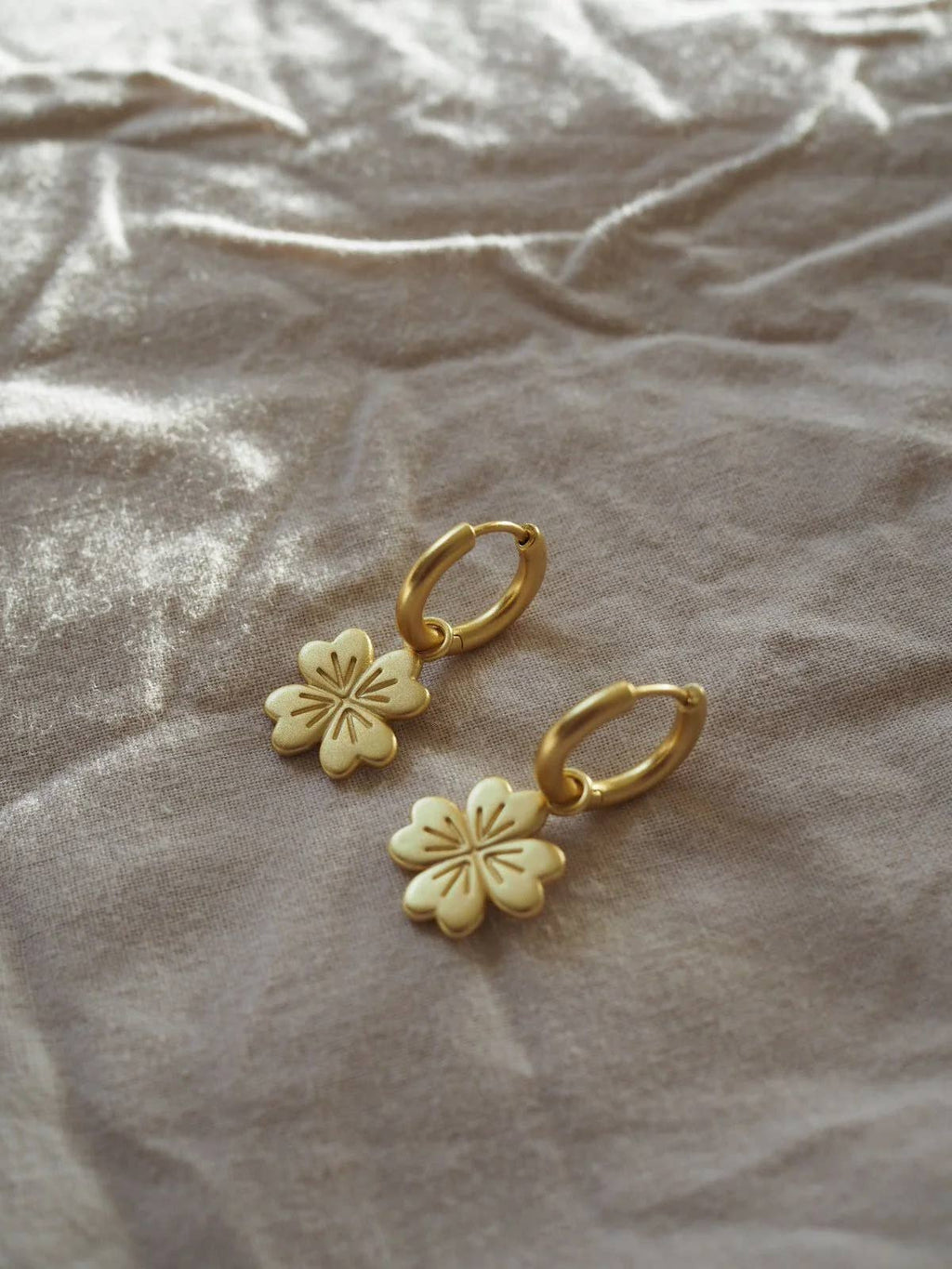 Four Leaf Clover Gold Charm Earrings