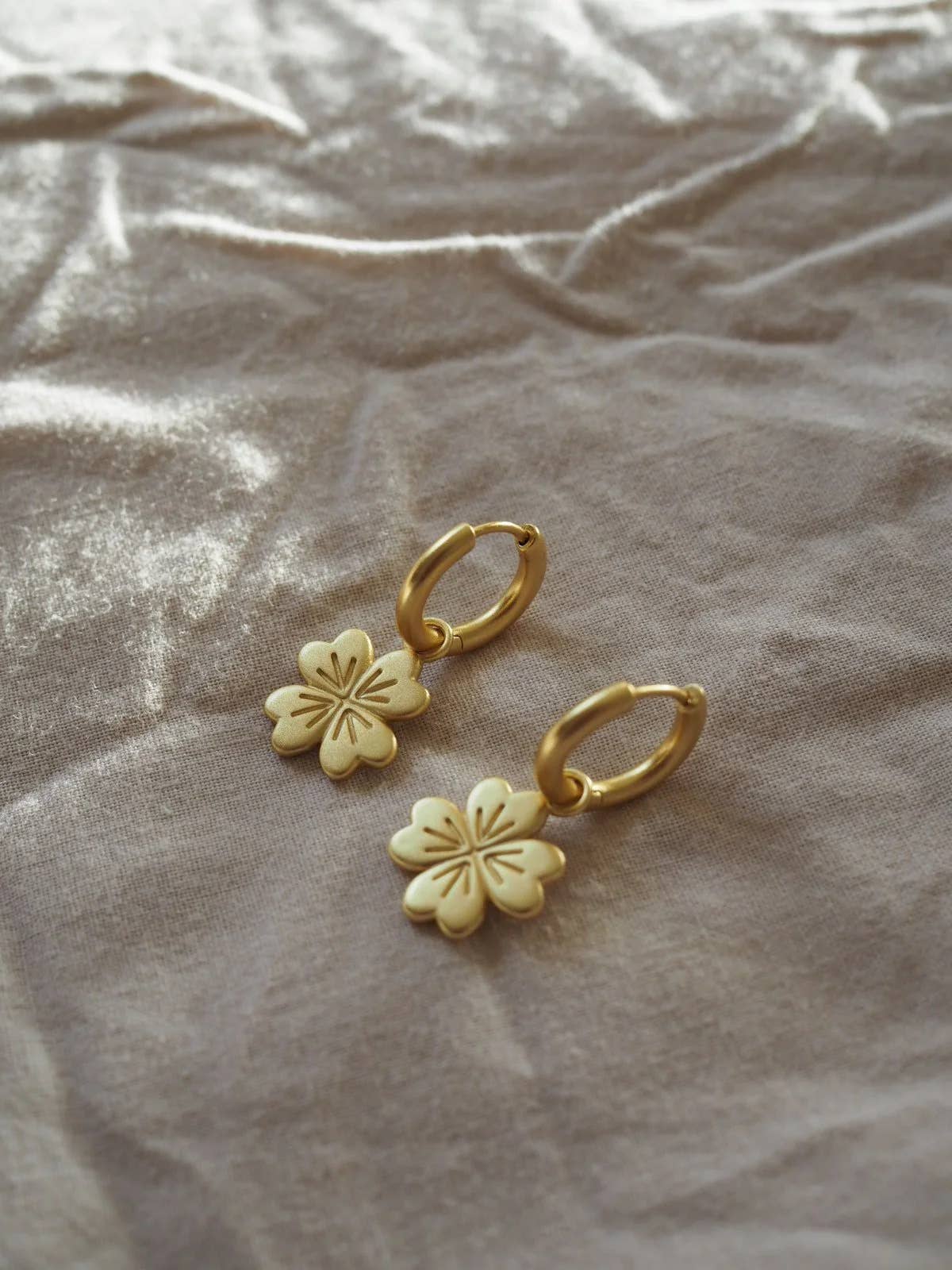 Four Leaf Clover Gold Charm Earrings