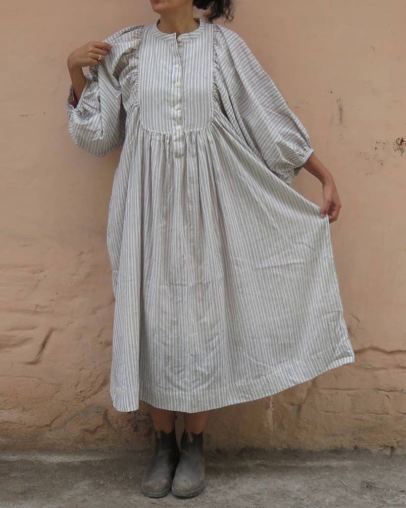 Cotton Conscious Maxi Dress with Puff Sleeve / Ticking Stripe – The Studio