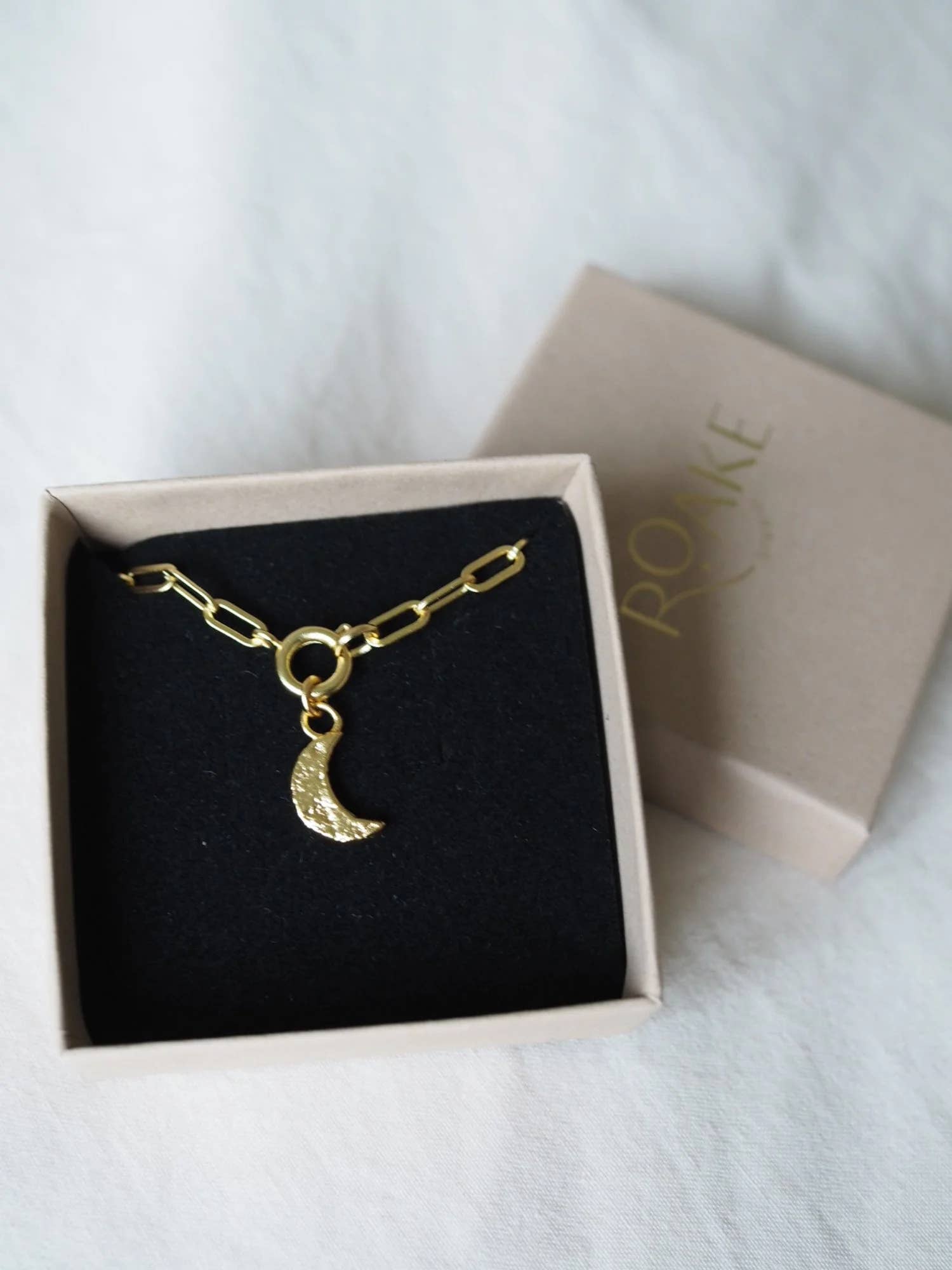Roake Studio Crescent Moon Gold Charm Necklace