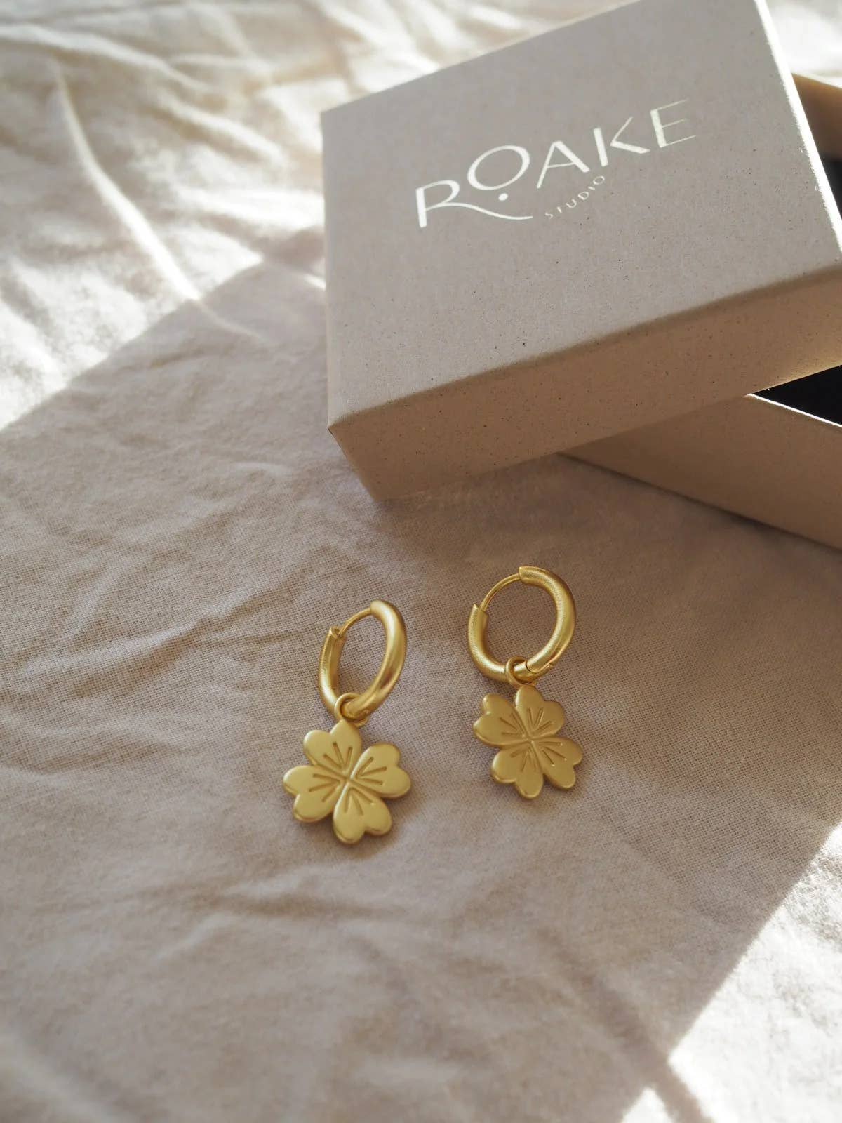 Four Leaf Clover Gold Charm Earrings